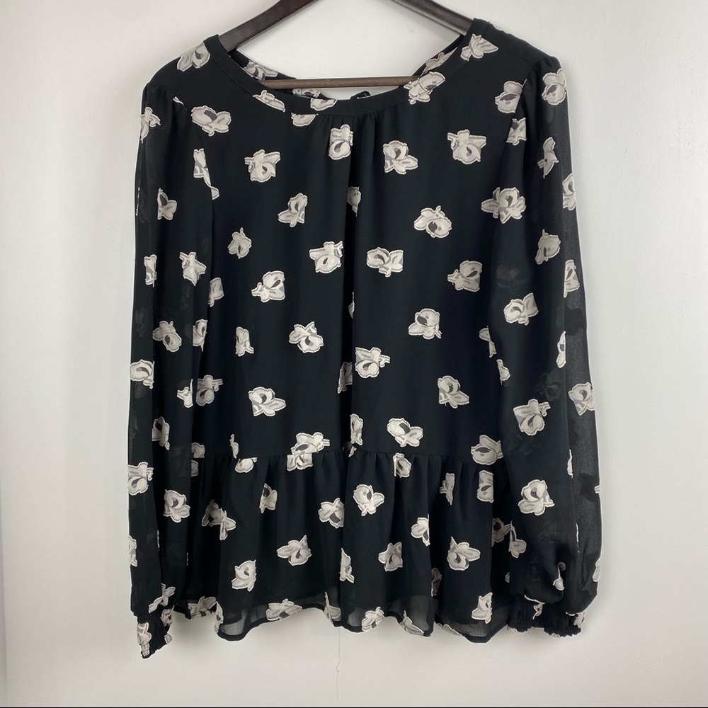 LOFT - Floral Black Peplum Blouse - Size Medium